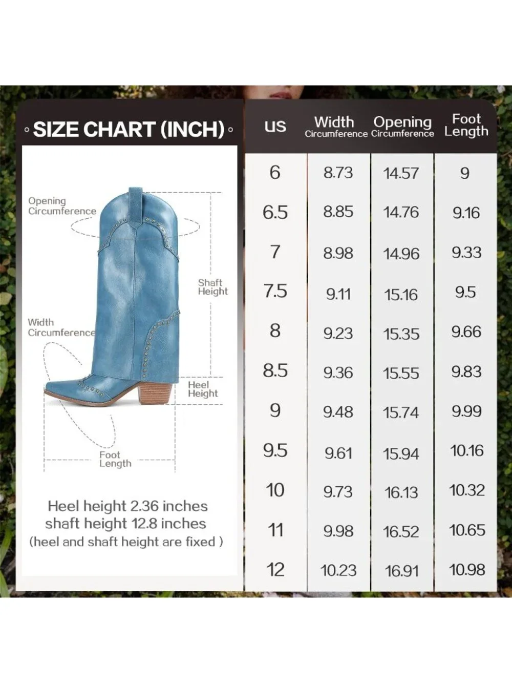 Women's Blue Chunky Heel Snip Toe Fold Over Cowgirl Knee High Shark Boots